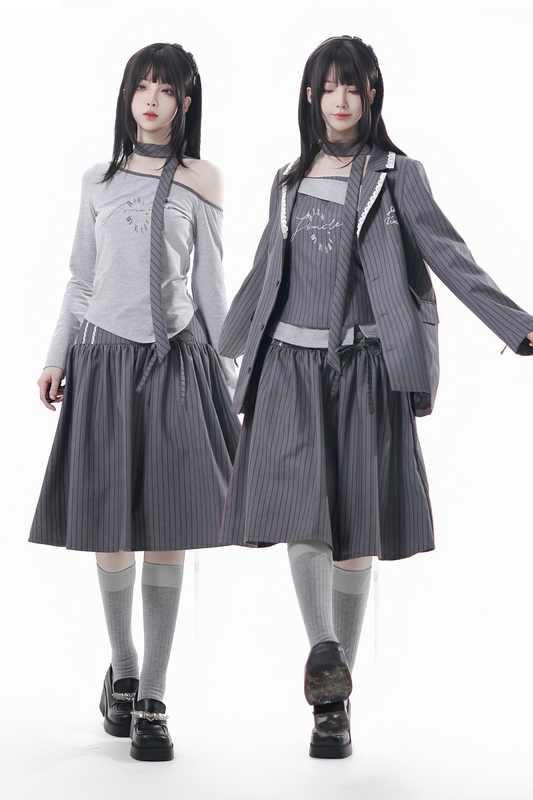 モードアカデミージャケット+アシメトップス+キャミソール+スカート+スカーフ