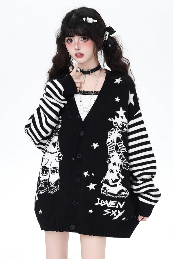 Dark Border Loose Over-Knit Cardigan