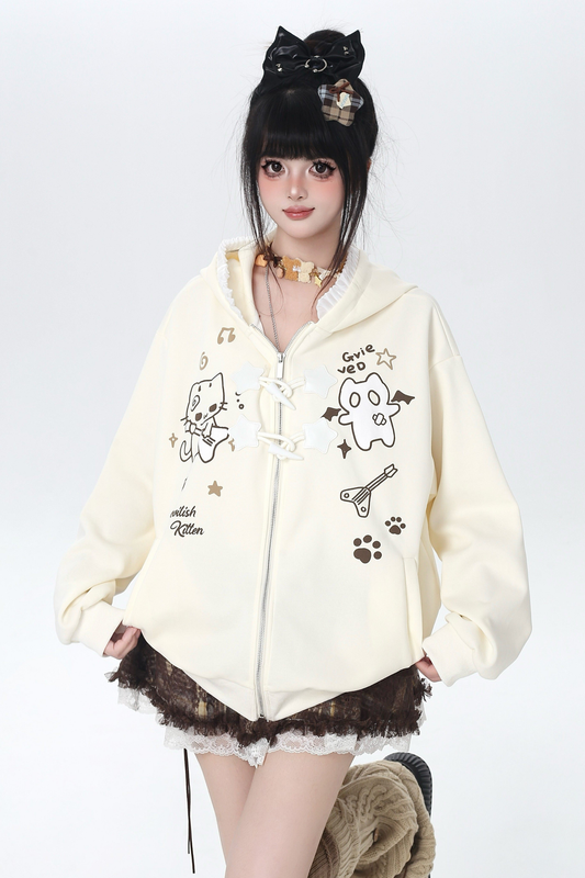 カジュアルルーズフードパーカー