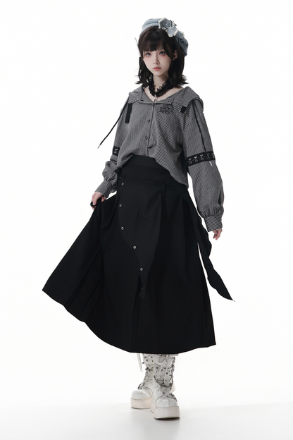 Striped Hooded Top + Long Skirt