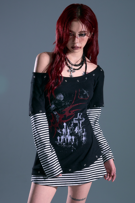 Abito punk a righe patchwork
