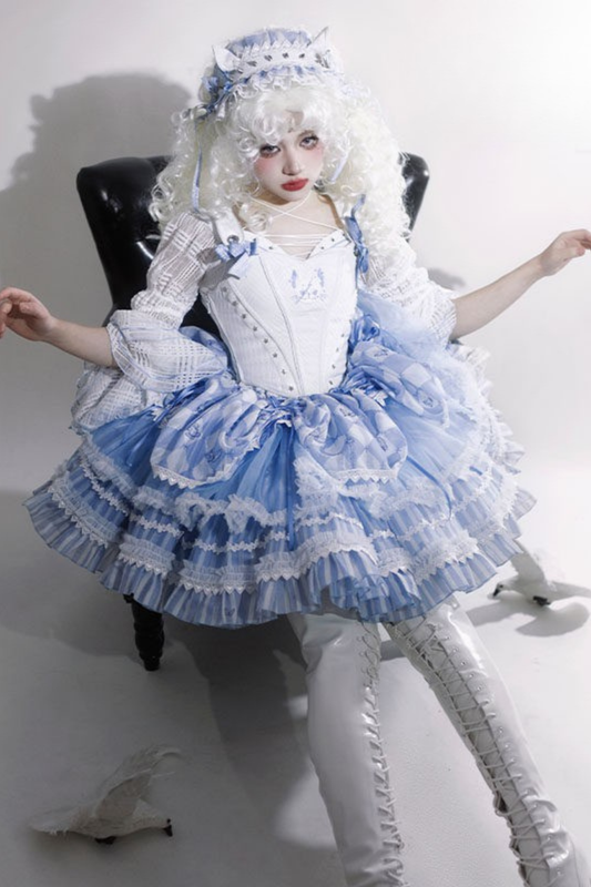 【3月15日予約締切】アリスワールドロリータスカート+トップス+ベスト+ヘッドバンド+ボンネット