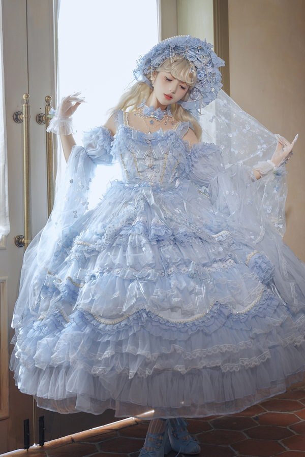 ゴージャスアイスブループリンセスミディアムロリータドレス