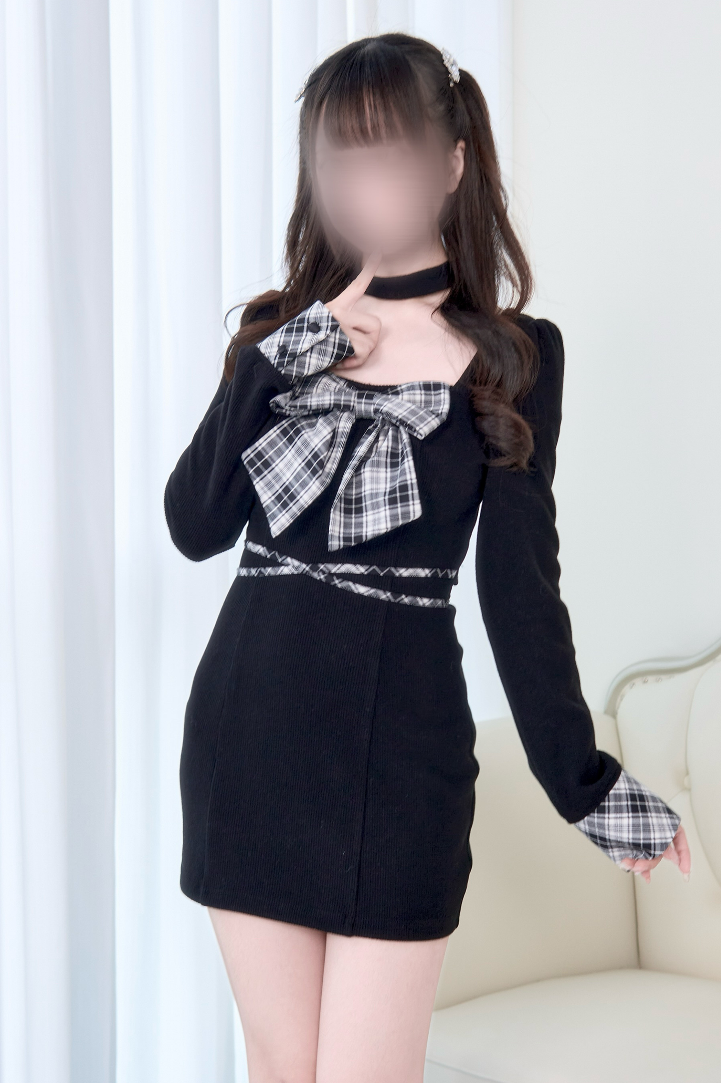 Check Ribbon Knit Dress