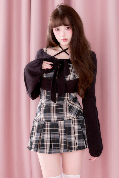 Plaid Dress + Short Knit Top