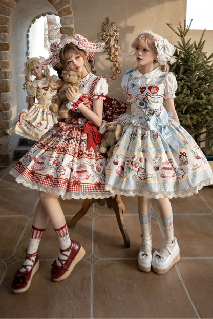 [Vorbestellung bis 14. März] Castle-Strawberry-Süß-Lolita-Hosenträgerrock + Oberteil + Unterhemd + Stirnband + Band