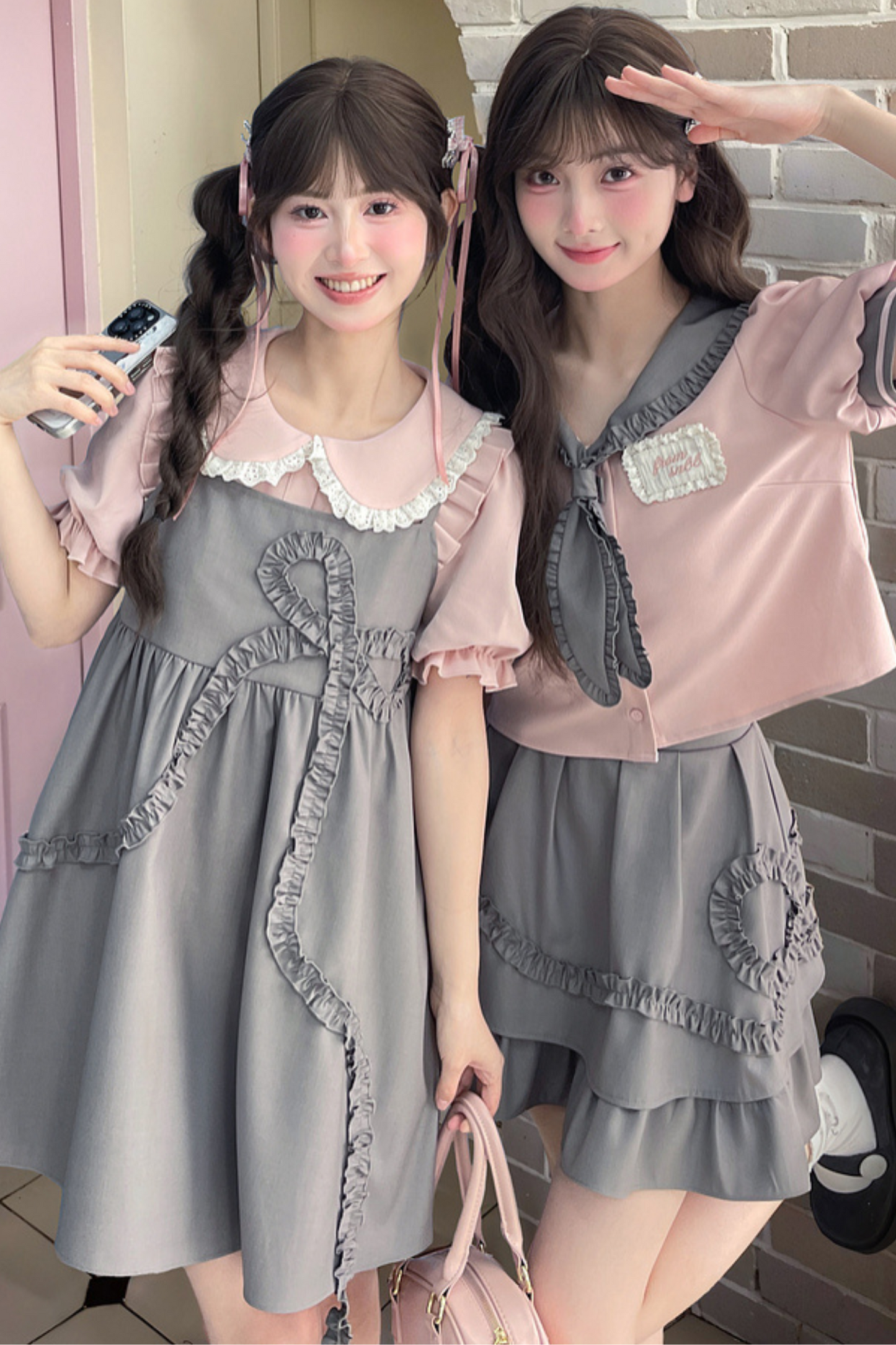 ガーリーグレーピンクセットアップ