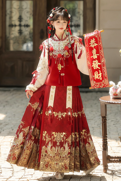 Gorgeous retro china top + skirt + vest + shoulders