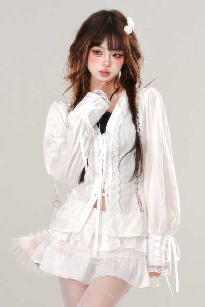 Sweet Girly Pure White Lace Shirt