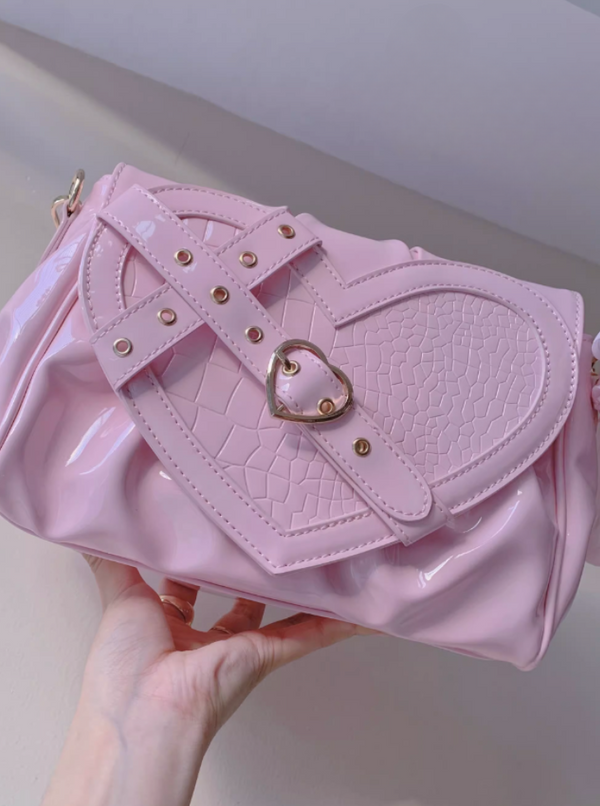 Cross Belt Croco Heart Handle Chain Shoulder Bag