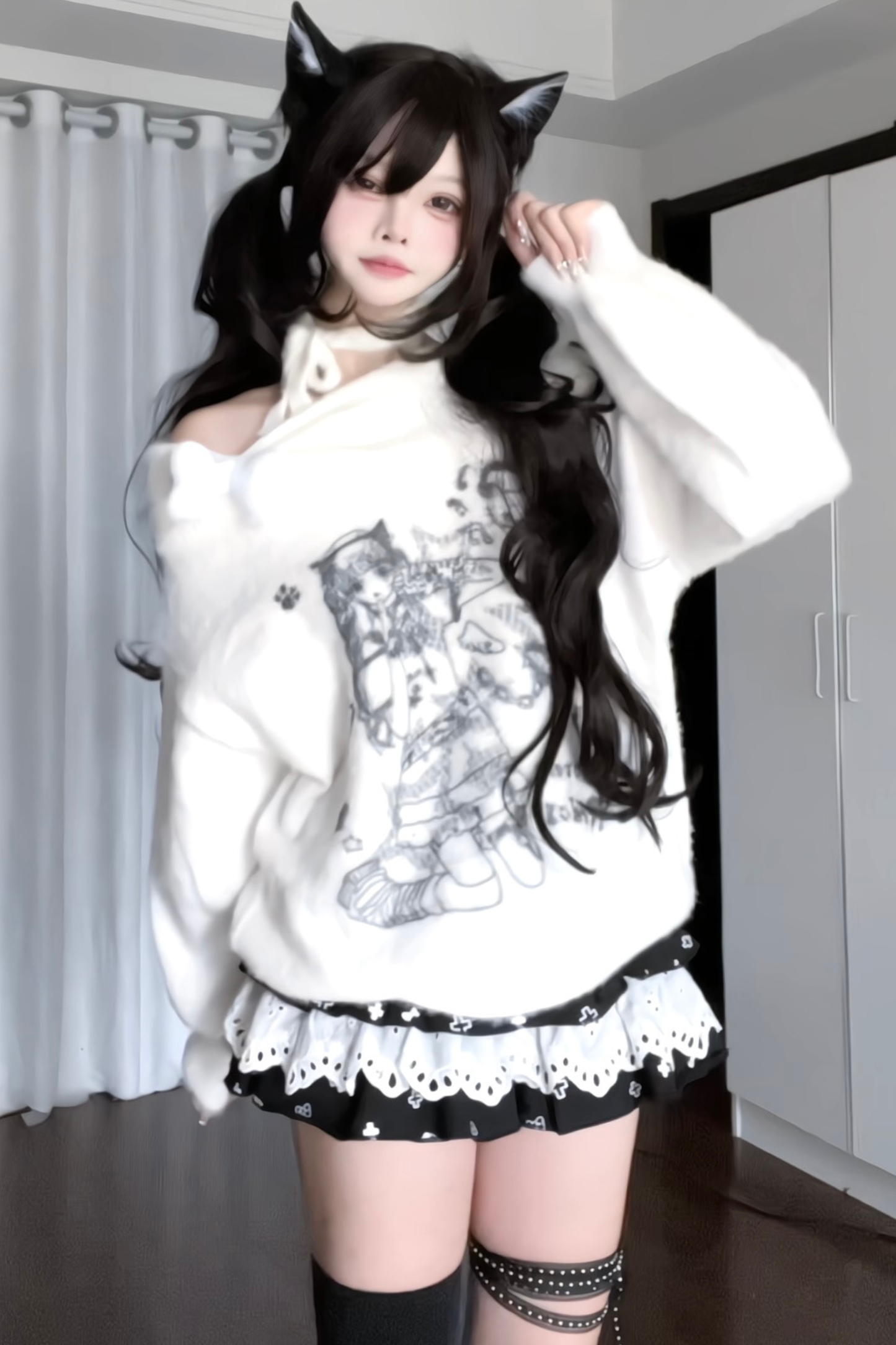 Bone Girl Print One Shoulder Top