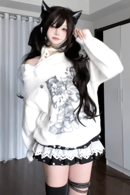 Bone Girl Print One Shoulder Top