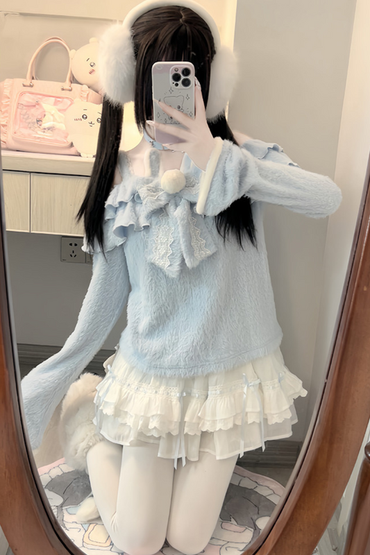 Ice blue ruffle top + ruffle skirt