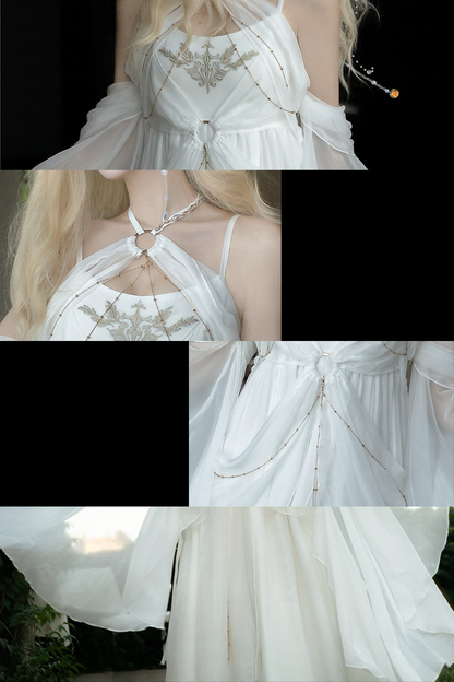 [Vorbestellschluss 14. Juli] Griechische-Göttin-Fantasy-Kleid mit Neckholder und Schalärmeln