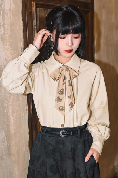 China Organ Pleated Print Scarf Shirt