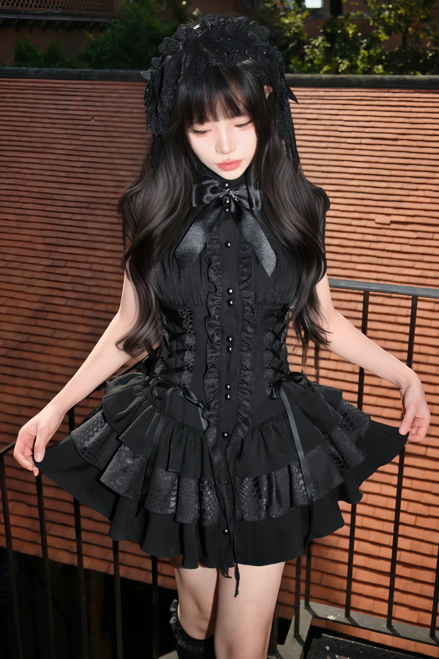 哥特蕾丝束腰连衣裙