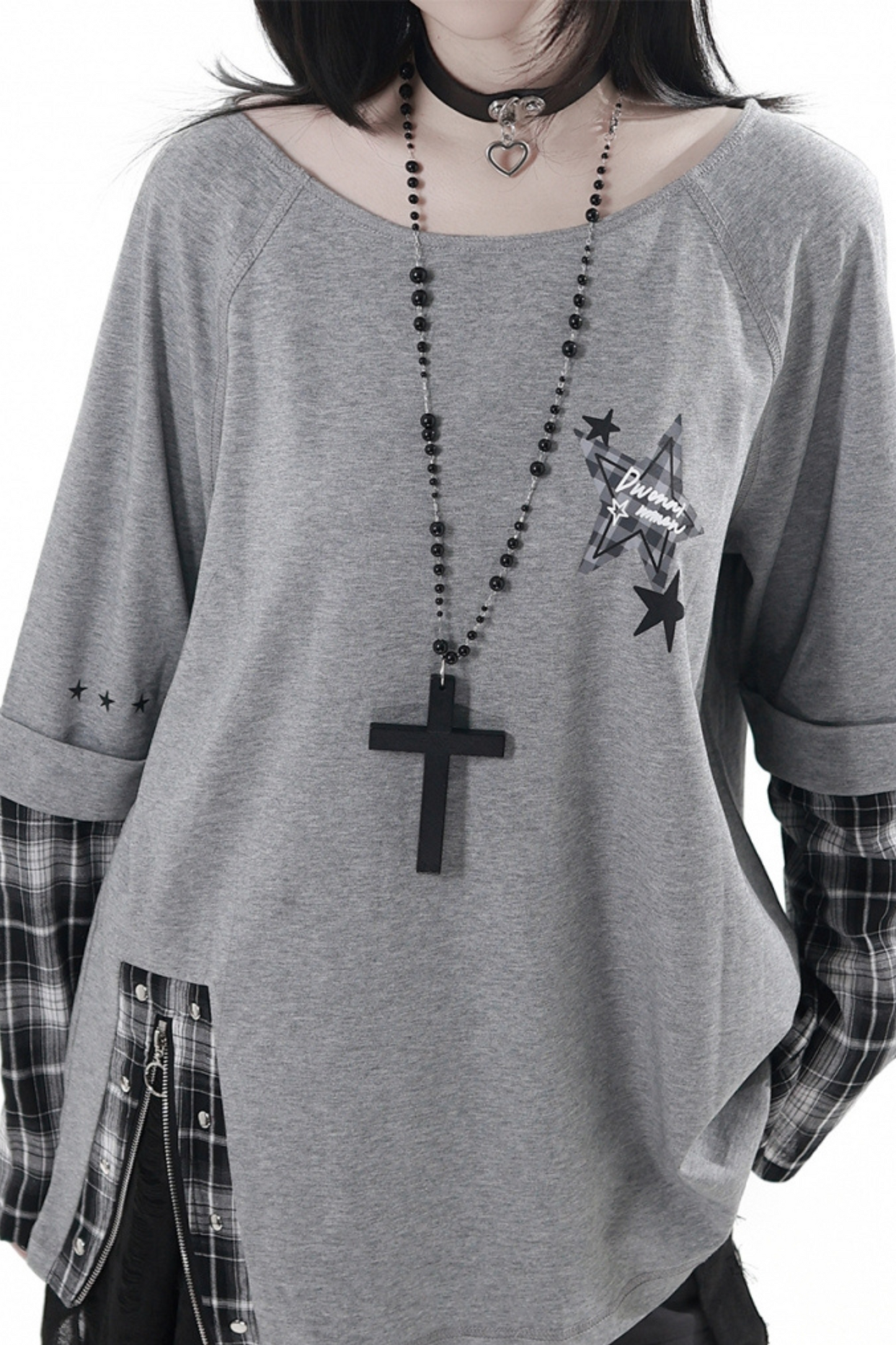 チェックデザイントップス+アシメトップス+パンツ+スカート+ベルト