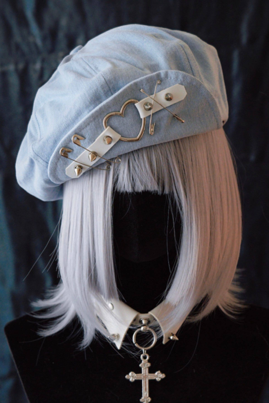 Denim-Liebe Leder Schnallen Wolkenhut Baskenmütze