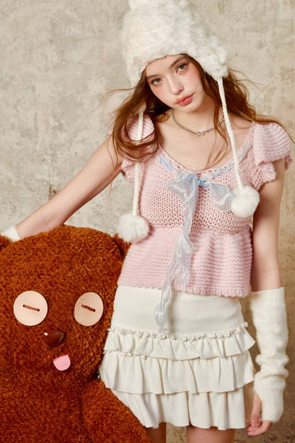 Strawberry Fleece Sheer Ribbon Tops