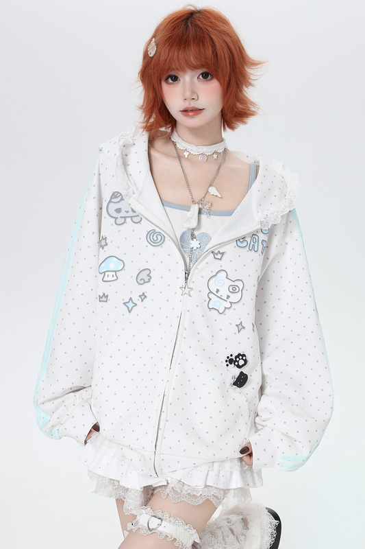 Lässige Kapuzenjacke mit Punktmuster