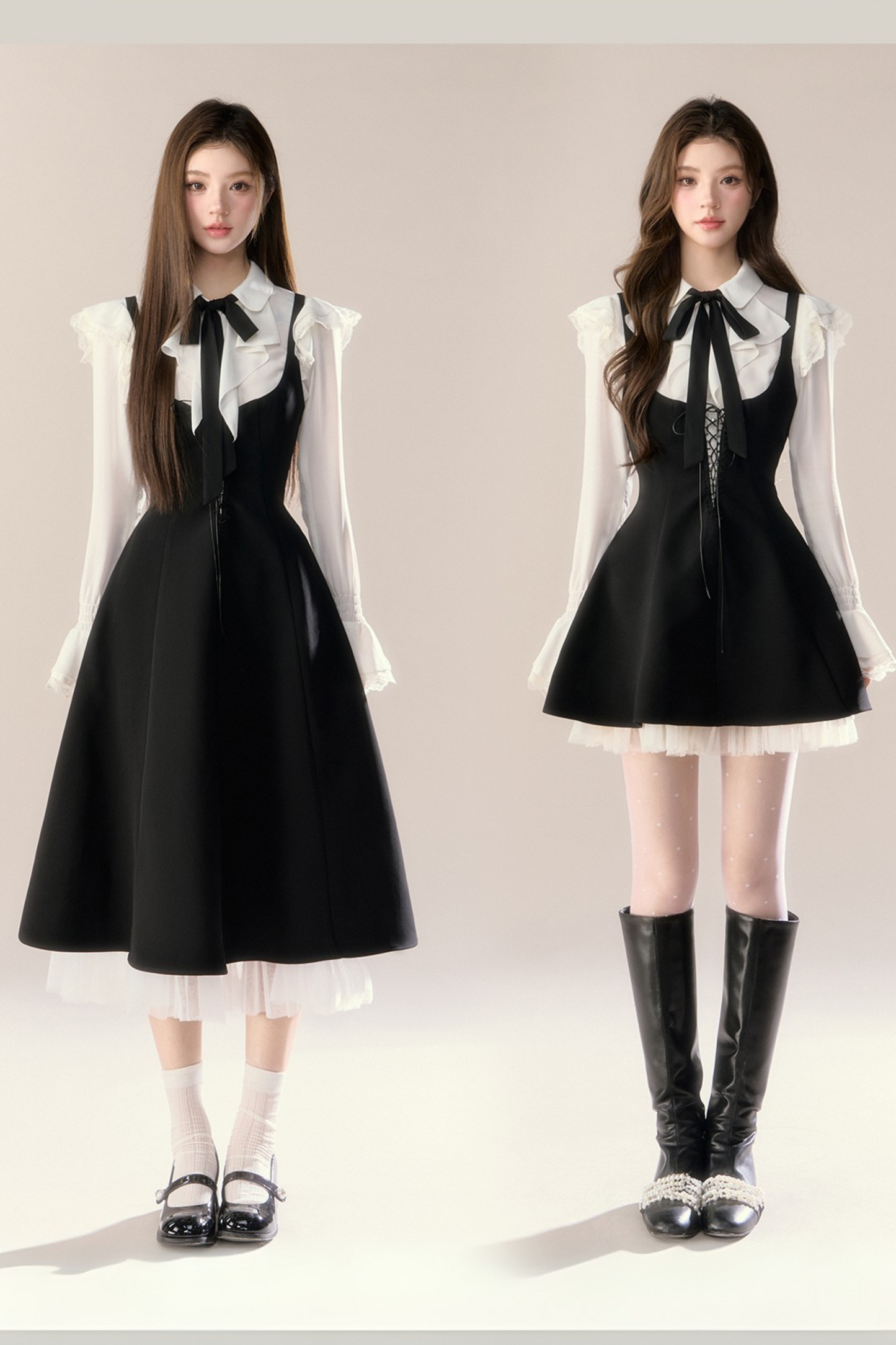 フレンチブラウス+サスペンダースカート