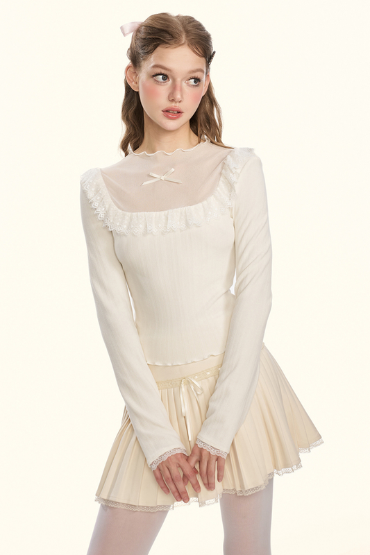 シアーリボンドールカラータイトトップス