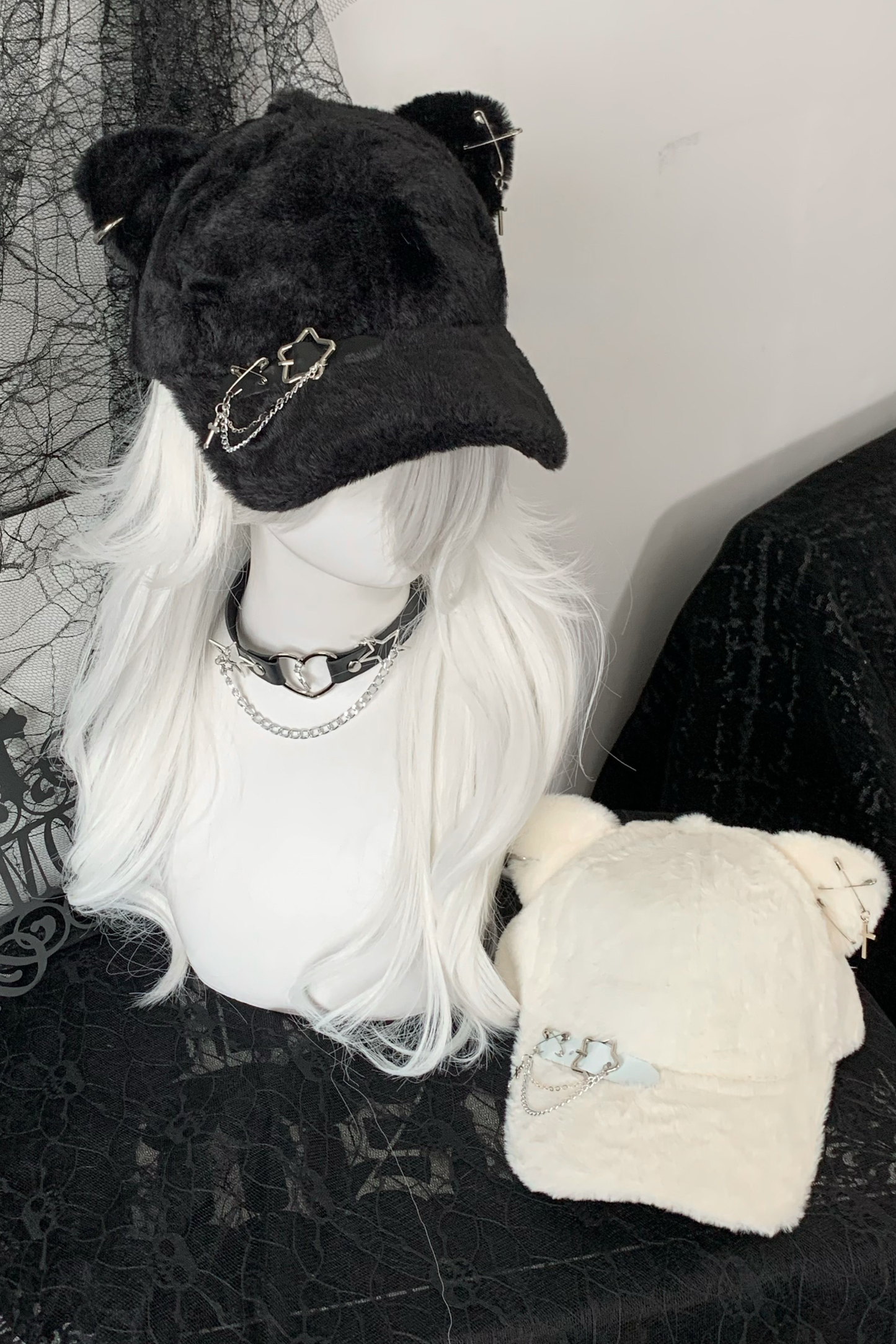 Cat Ear Fur Belt Chain Cap