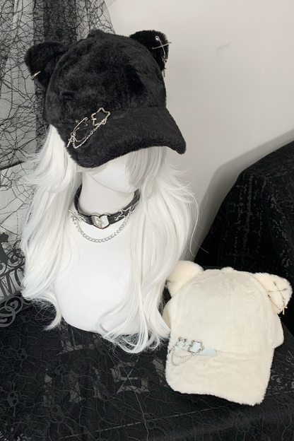 Cat Ear Fur Belt Chain Cap