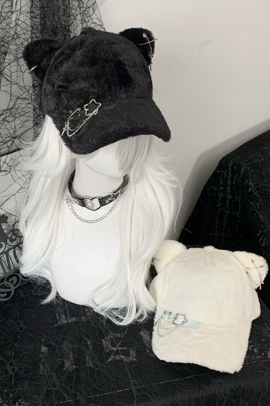 Cat Ear Fur Belt Chain Cap