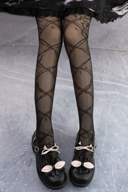 Sheer lace-up Lolita tights