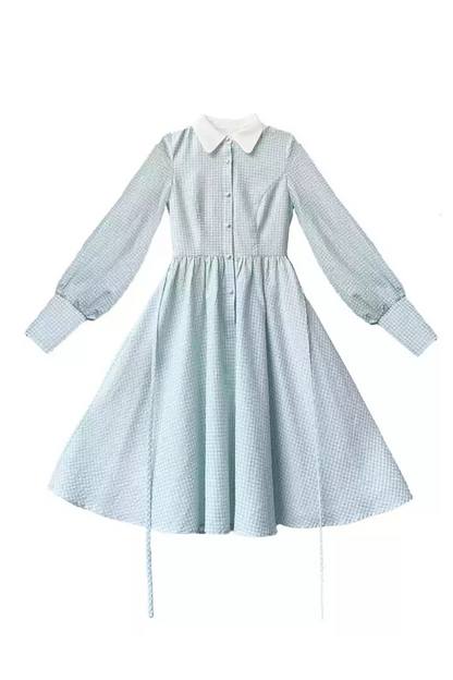 Blue Check French Retro Dress + Frilled Lace Apron