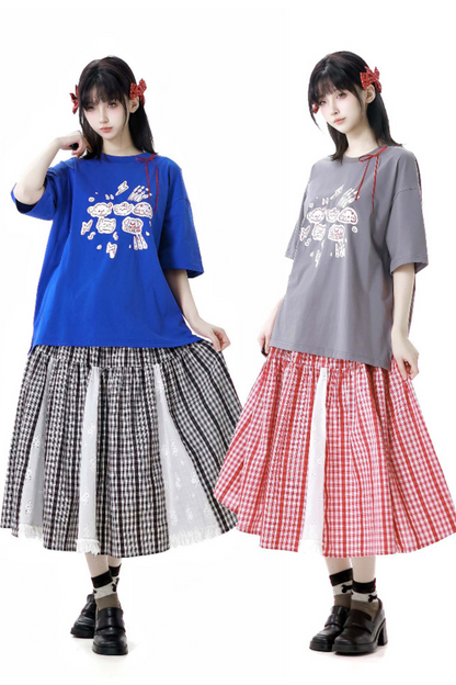 Graffiti T-shirt + Big Swing Check Skirt