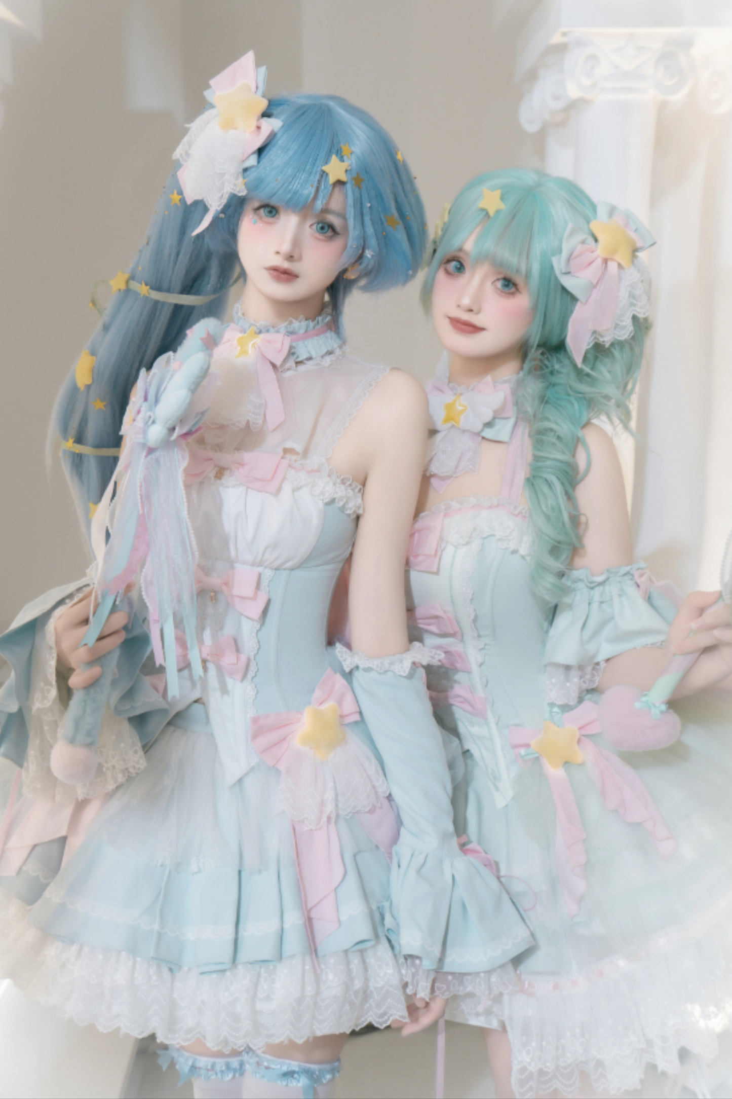 魔法妖精スパークリングウォーターロリータトップス+スカート+ヘアクリップ+テール+魔法ステッチ