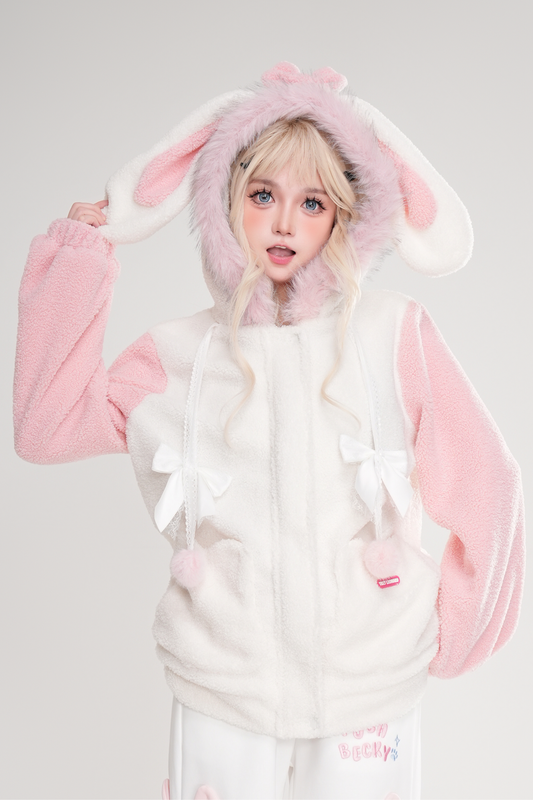 Plush Bunny Ear Hooded Coat