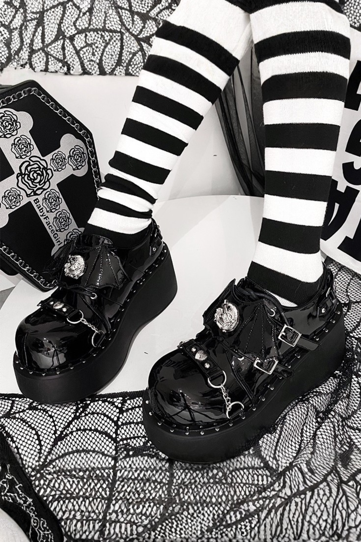 パンクプラットフォームダークシューズ