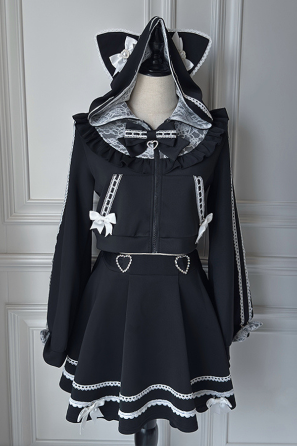 猫耳ダークフードパーカー+スカート