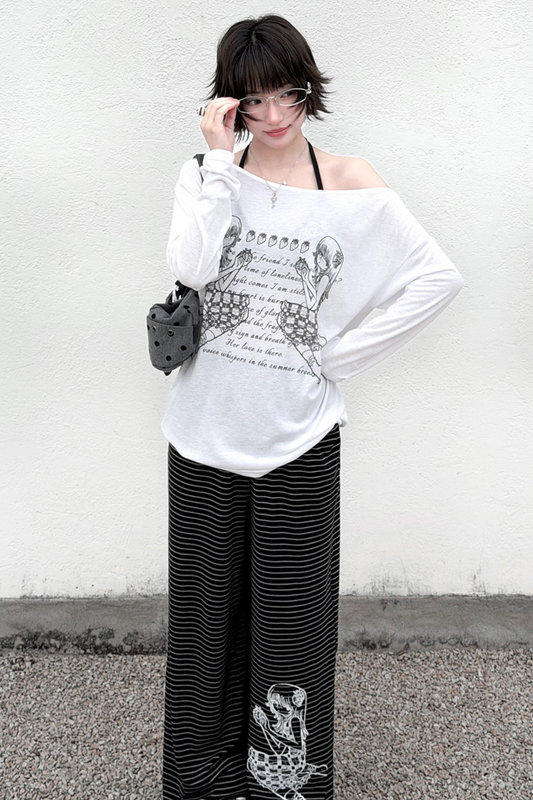 원숄더 탑 + 이너 + 루즈 팬츠