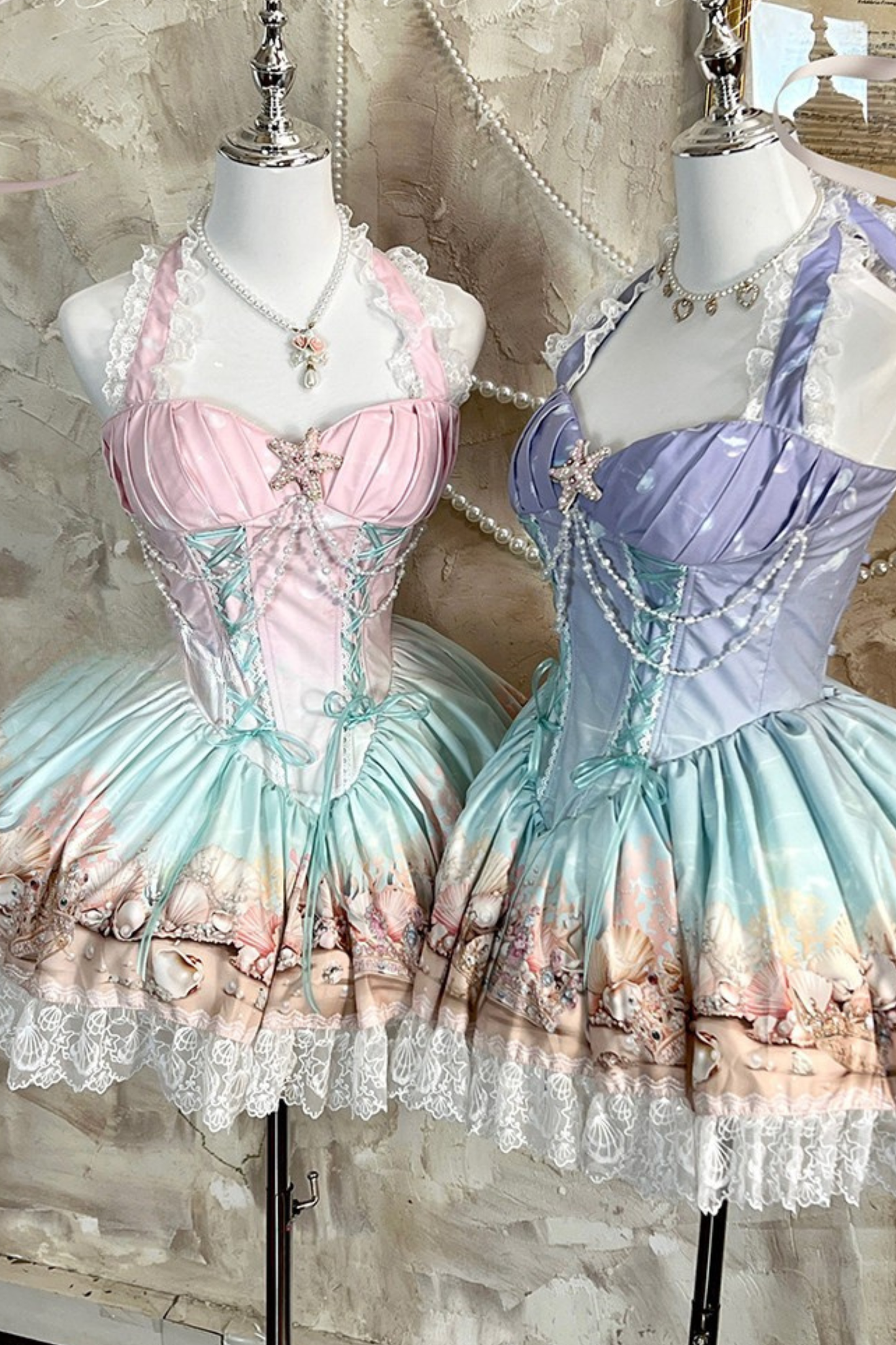 グラデーションバブルハルターネックフレンチドレス+スカート