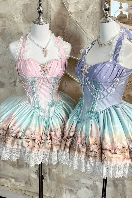 グラデーションバブルハルターネックフレンチドレス+スカート