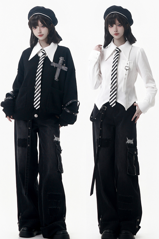 クロストリムカーディガン+シャツ+ネクタイ+パンツ