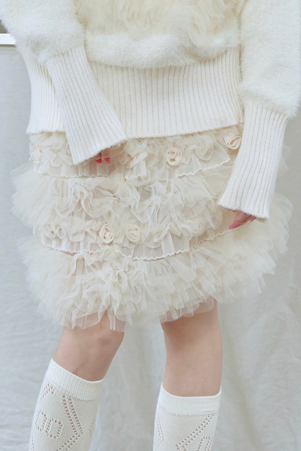 ローズメッシュレイヤードスカート