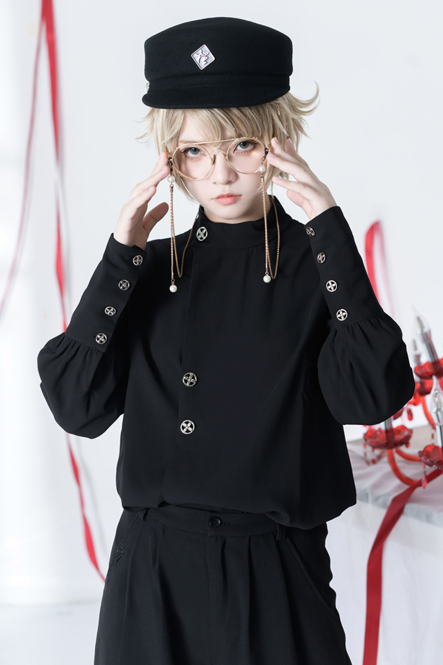 レトロモードスタンドカラーブラウス