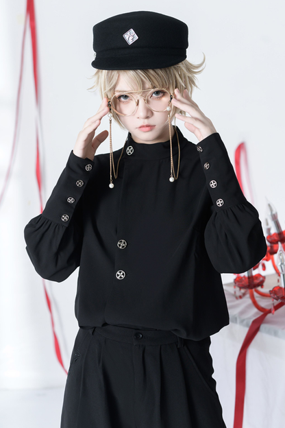 レトロモードスタンドカラーブラウス