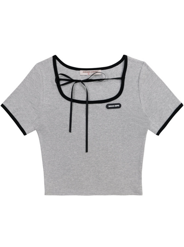 American bow ribbon design square collar top