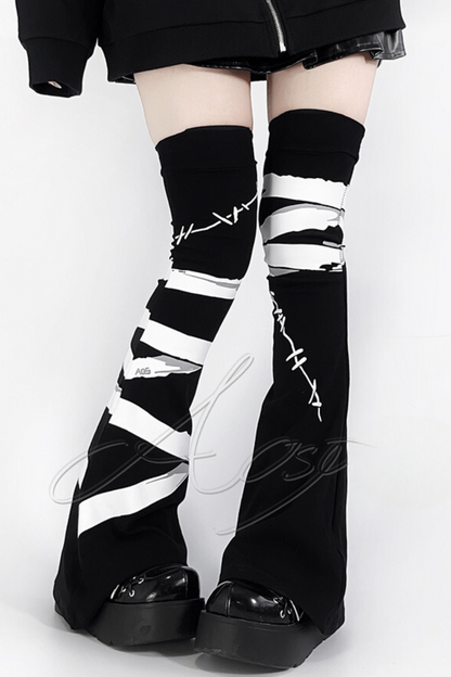 [Reserved product] Subcar bandage print high -leg socks