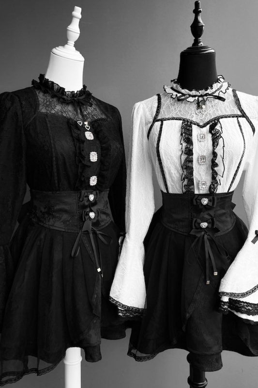 Lace Flared Sleeve Blouse + Skirt