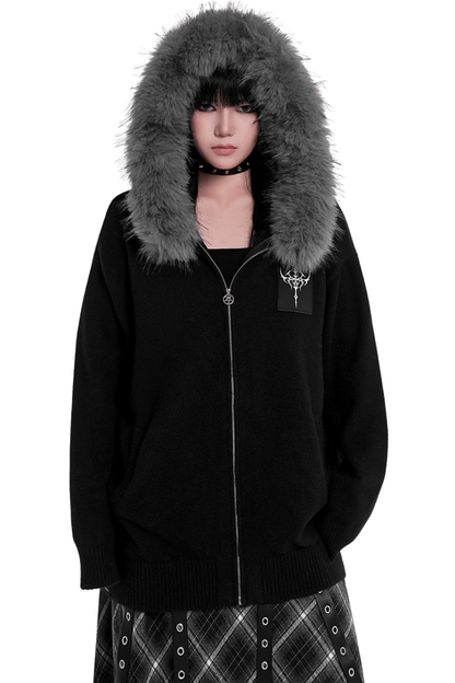 ファーフードルーズポイントクロスジップパーカー