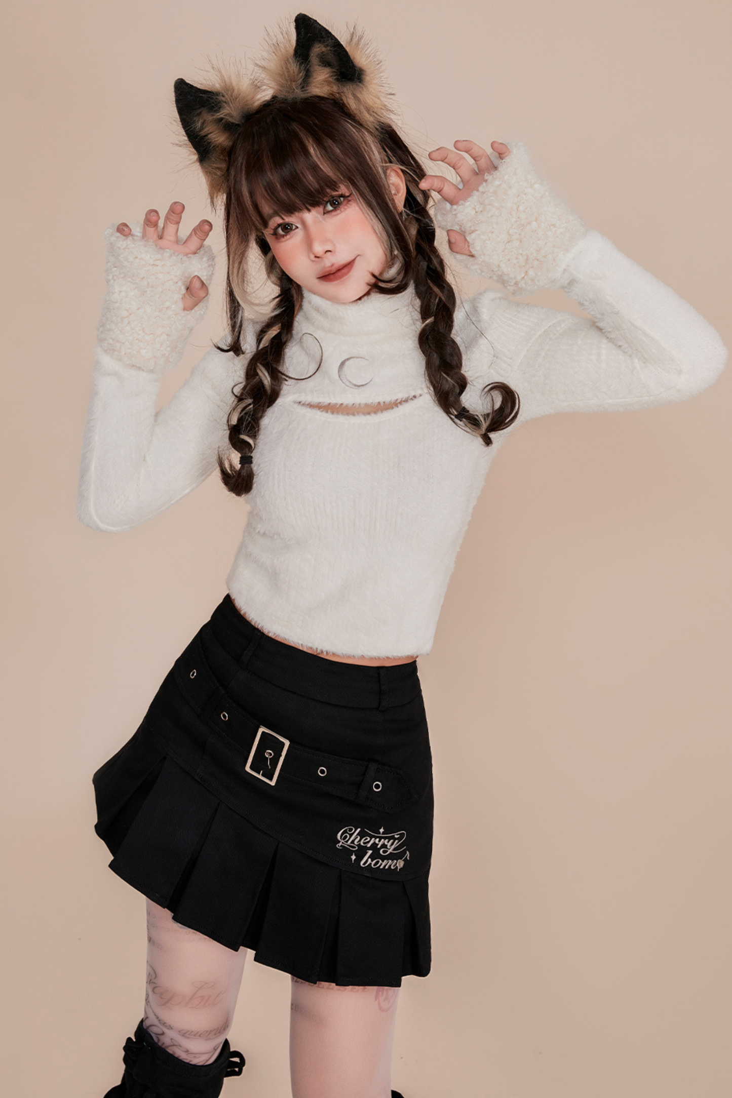 イミテーションミンクスリムニット