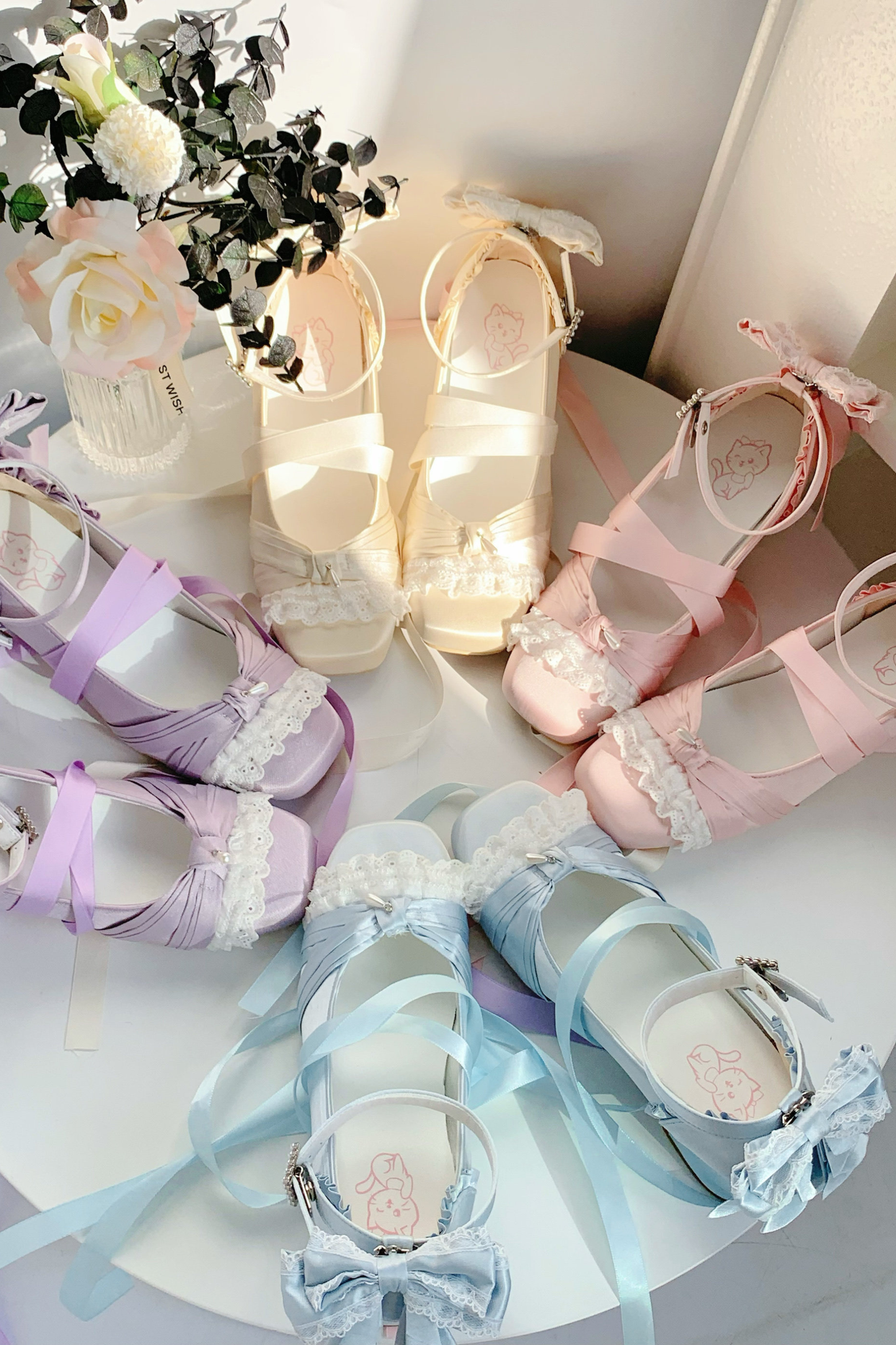 レースアップスクエアトウバレエヒール