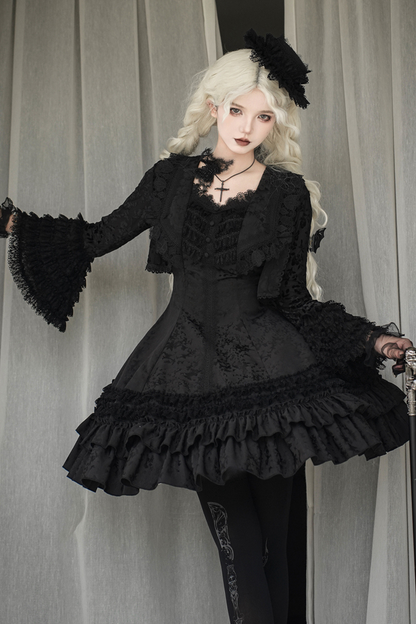 ダークテーラースリムゴシックロリータドレス+アウター
